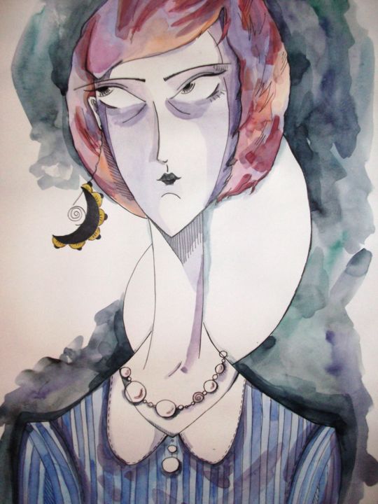 Картина под названием "face" - Марина Тищенко, Подлинное произведение искусства, Акварель