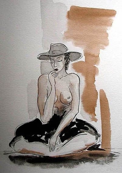 Dibujo titulada "desnudo femenino" por Aleks Tishyn, Obra de arte original,
