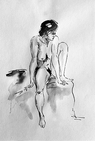 Dibujo titulada "desnudo femenino" por Aleks Tishyn, Obra de arte original,