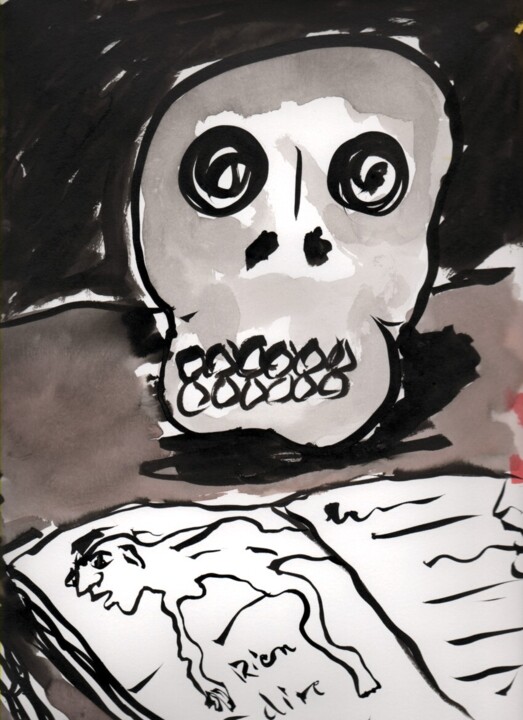Schilderij getiteld "Les crânes 5" door Titi Montana, Origineel Kunstwerk, Inkt