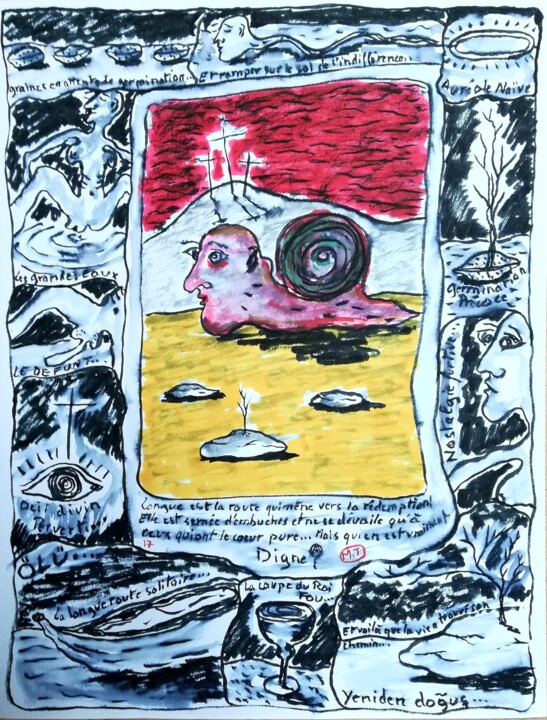 Peinture intitulée "Prémonitions 7" par Titi Montana, Œuvre d'art originale, Encre