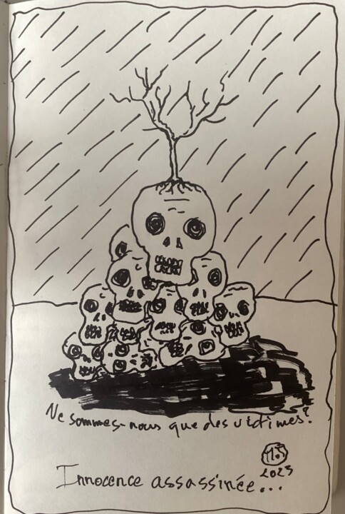 Zeichnungen mit dem Titel "Innocence assassiné…" von Titi Montana, Original-Kunstwerk, Tinte