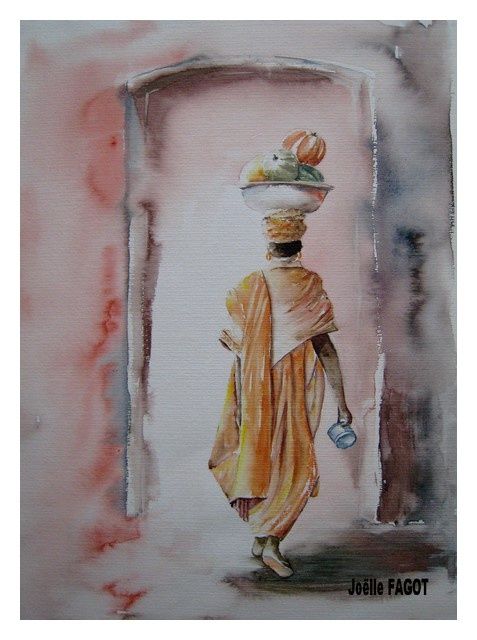 Painting titled "RETOUR DU MARCHE" by Joelle Fagot, Original Artwork