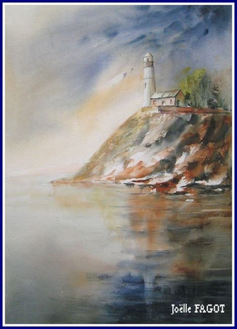 Painting titled "PHARE SUR LE ROCHER" by Joelle Fagot, Original Artwork