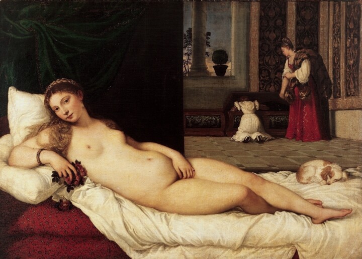 Pintura intitulada "La Vénus d'Urbino" por Titien, Obras de arte originais, Óleo