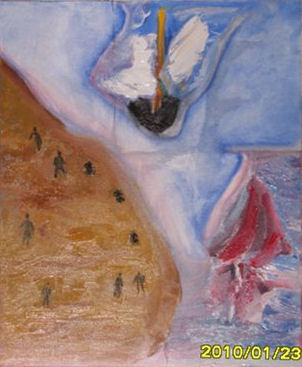Painting titled "Ascension" by Martine Villani, Original Artwork, Oil