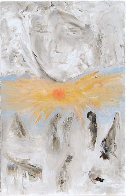 Painting titled "Messager des temps" by Martine Villani, Original Artwork, Oil