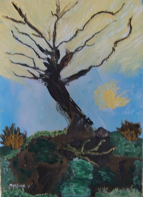 Painting titled "l'arbre aux souhaits" by Martine Villani, Original Artwork, Oil