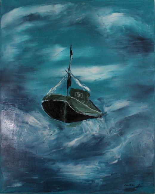 Painting titled "En haute mer" by Martine Villani, Original Artwork