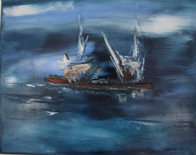 Peinture intitulée "pleine mer" par Martine Villani, Œuvre d'art originale