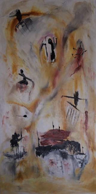 Painting titled "Sur la piste des gu…" by Martine Villani, Original Artwork