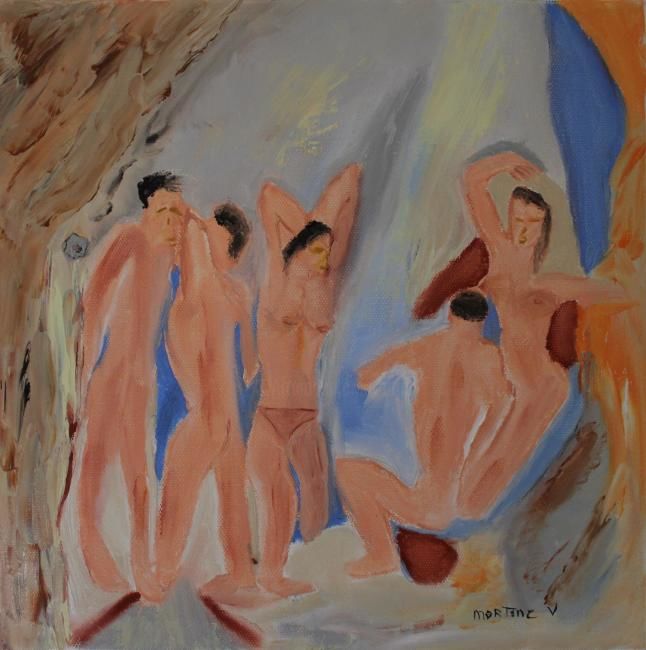 Painting titled "La mise en scene" by Martine Villani, Original Artwork, Oil