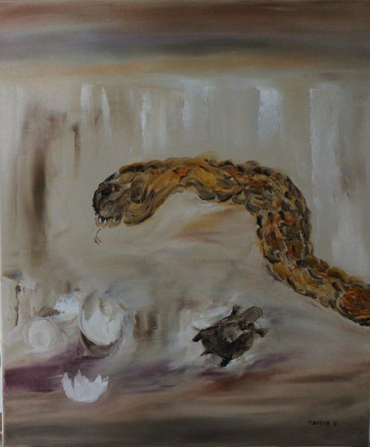 Painting titled "Eclosion" by Martine Villani, Original Artwork, Oil