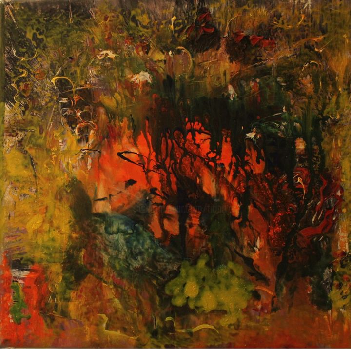 Painting titled "Au coeur des flamme…" by Martine Villani, Original Artwork, Oil