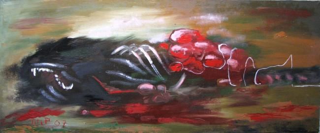 Painting titled "Dead Dog" by Titi Paun, Original Artwork
