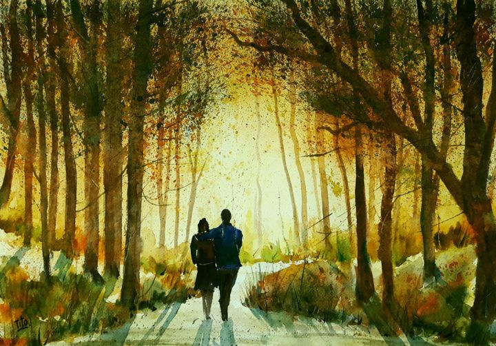 Painting titled "Dentro l'autunno n°2" by Tito Fornasiero, Original Artwork, Watercolor