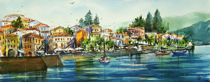 Painting titled "Varenna (lago di Co…" by Tito Fornasiero, Original Artwork, Watercolor