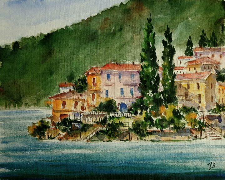 Painting titled "Varenna (Lago di Co…" by Tito Fornasiero, Original Artwork, Watercolor