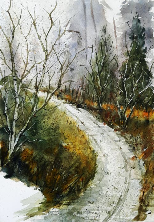 Painting titled "Verso l'inverno" by Tito Fornasiero, Original Artwork, Watercolor