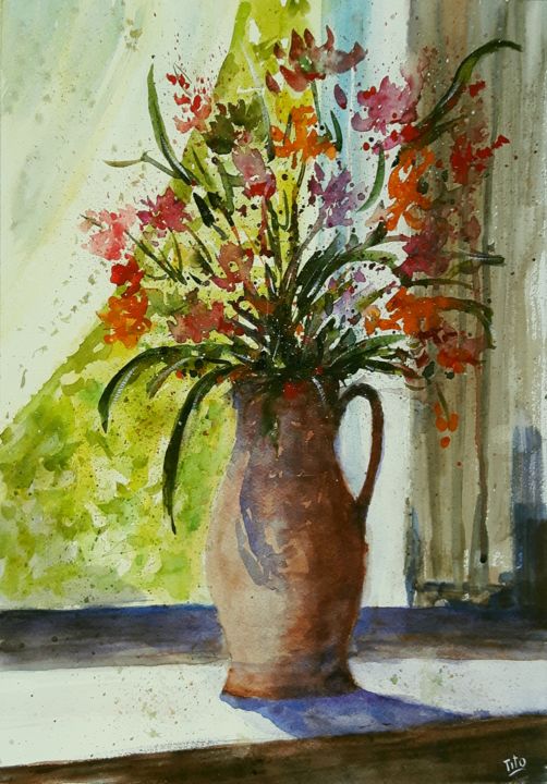 Painting titled "Fiori in controluce" by Tito Fornasiero, Original Artwork, Watercolor