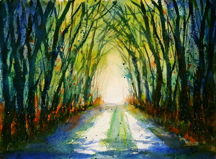 Painting titled "Milano, il Bosco in…" by Tito Fornasiero, Original Artwork, Watercolor