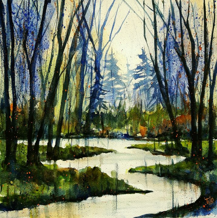 Peinture intitulée "Nel bosco - In the…" par Tito Fornasiero, Œuvre d'art originale, Aquarelle