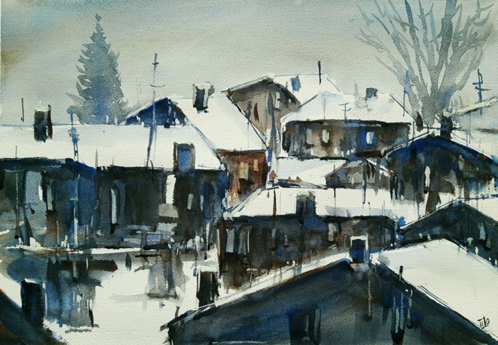 Painting titled "Inverno #32" by Tito Fornasiero, Original Artwork, Watercolor