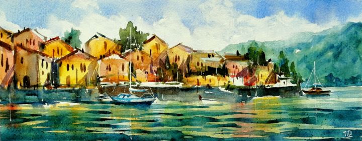 Pittura intitolato "Ricordando Varenna" da Tito Fornasiero, Opera d'arte originale, Acquarello