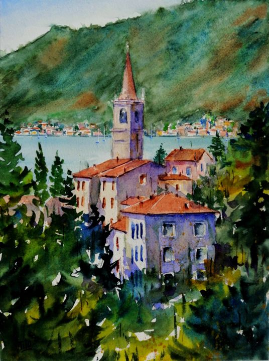 「Varenna (CO)」というタイトルの絵画 Tito Fornasieroによって, オリジナルのアートワーク, 水彩画