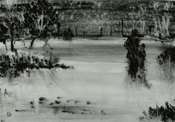 Ζωγραφική με τίτλο "Inverno in bianco e…" από Tito Fornasiero, Αυθεντικά έργα τέχνης, Ακουαρέλα