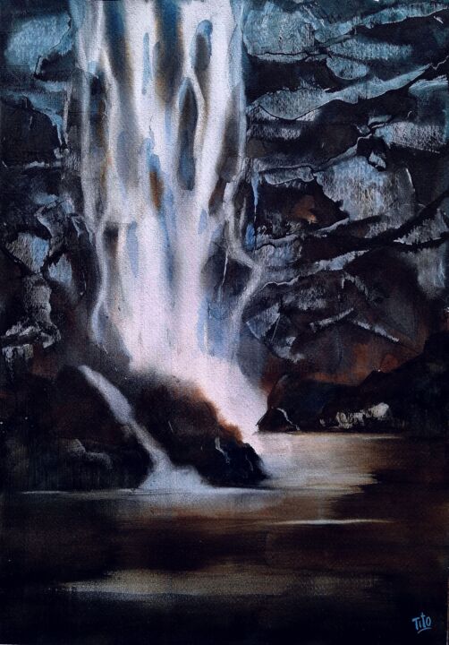 Painting titled "Water and stones" by Tito Fornasiero, Original Artwork, Watercolor
