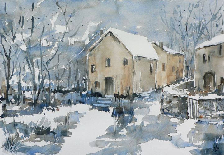 Pittura intitolato "Inverno 3" da Tito Fornasiero, Opera d'arte originale, Acquarello