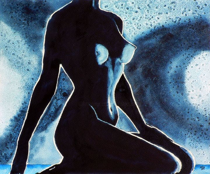 Painting titled "Nudo 13" by Tito Fornasiero, Original Artwork, Watercolor