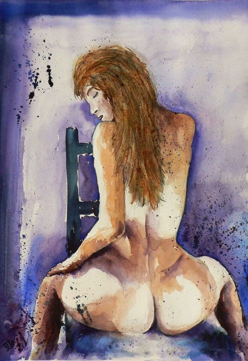 Malerei mit dem Titel "Nudo 5" von Tito Fornasiero, Original-Kunstwerk, Aquarell