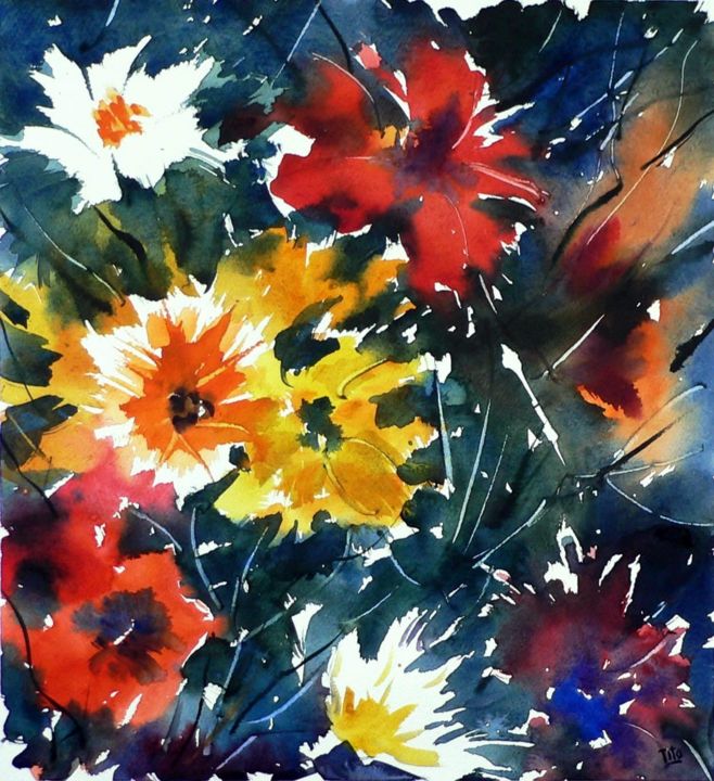 Pittura intitolato "Fantasia di fiori" da Tito Fornasiero, Opera d'arte originale, Olio