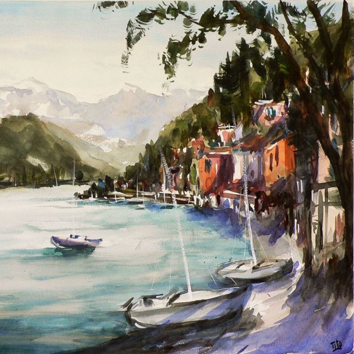 Painting titled "Varenna (Lago di Co…" by Tito Fornasiero, Original Artwork, Watercolor