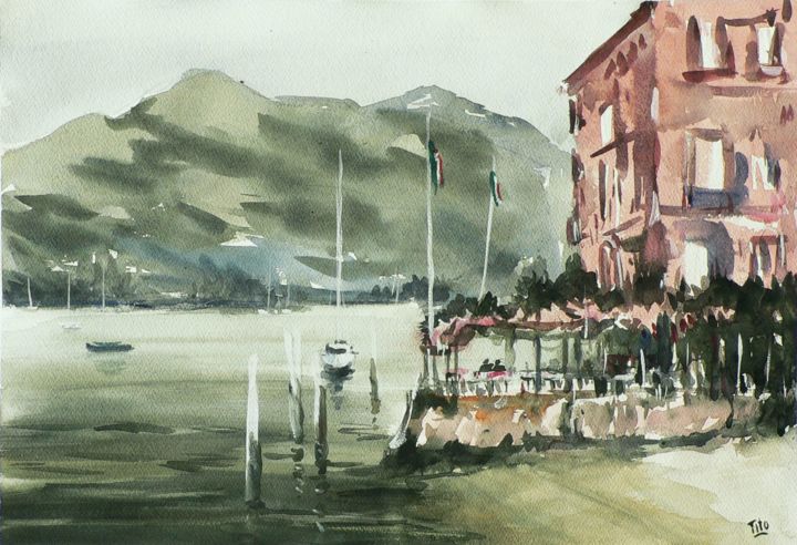 Painting titled "Bellagio (Lago di C…" by Tito Fornasiero, Original Artwork, Watercolor