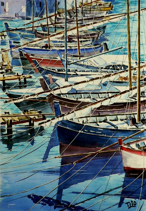 Peinture intitulée "Barche a Stintino" par Tito Fornasiero, Œuvre d'art originale, Aquarelle