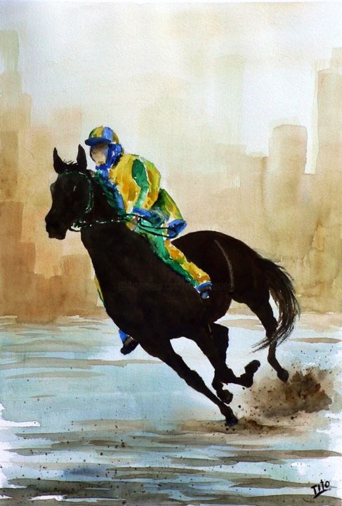 Painting titled "Siena - Il cavallo…" by Tito Fornasiero, Original Artwork, Watercolor