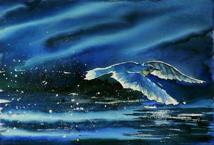 Peinture intitulée "Volo notturno" par Tito Fornasiero, Œuvre d'art originale