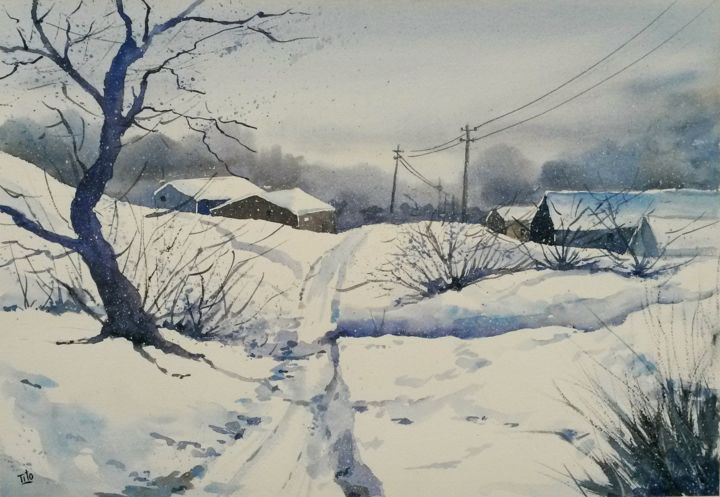 Pintura intitulada "Inverno 8" por Tito Fornasiero, Obras de arte originais, Aquarela
