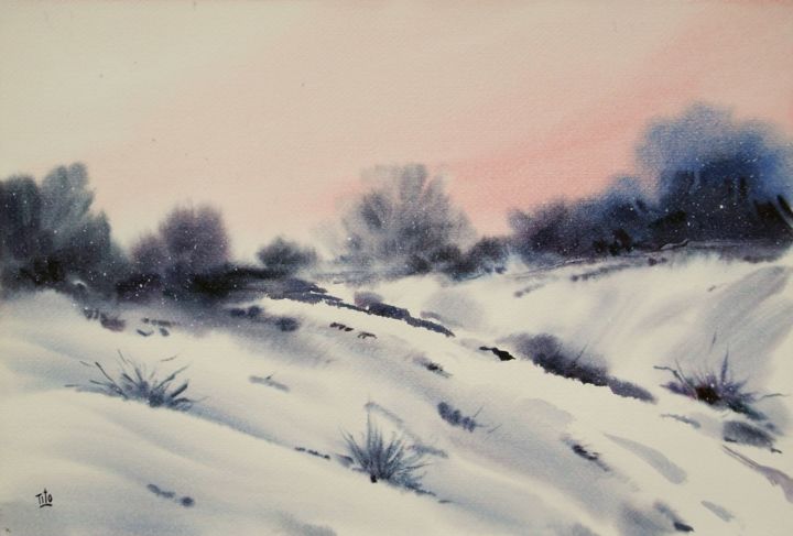 Painting titled "Inverno 10" by Tito Fornasiero, Original Artwork, Watercolor