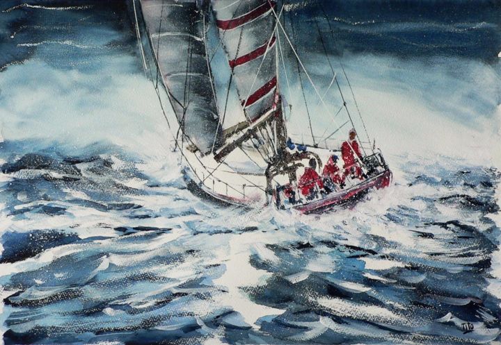 Pintura titulada "Mare mosso 4" por Tito Fornasiero, Obra de arte original, Acuarela