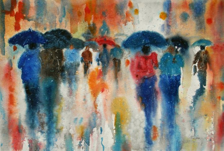 Painting titled "Pioggia di colori" by Tito Fornasiero, Original Artwork, Watercolor