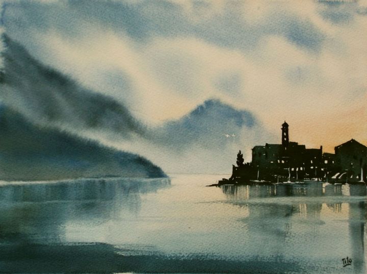 Peinture intitulée "Lago di Como (altol…" par Tito Fornasiero, Œuvre d'art originale, Aquarelle
