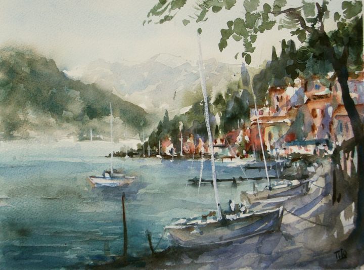Pittura intitolato "Varenna (Lago di Co…" da Tito Fornasiero, Opera d'arte originale, Acquarello