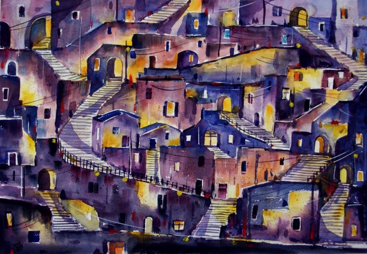 Painting titled "Cromatismo notturno…" by Tito Fornasiero, Original Artwork, Watercolor