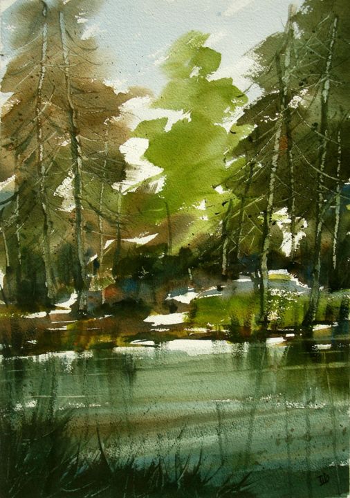 Painting titled "Foresta #2" by Tito Fornasiero, Original Artwork, Watercolor
