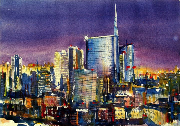 Painting titled "Milano 2015" by Tito Fornasiero, Original Artwork, Watercolor