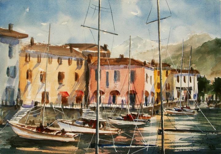 Malarstwo zatytułowany „Menaggio (Lago di C…” autorstwa Tito Fornasiero, Oryginalna praca, Akwarela